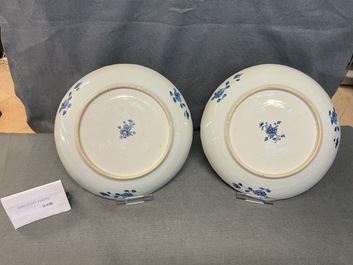 A pair of Chinese blue and white 'Romance of the Western Chamber' dishes, Qianlong