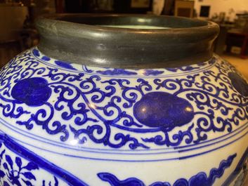 A Chinese blue and white metal-mounted 'dragon' jar, Jiajing