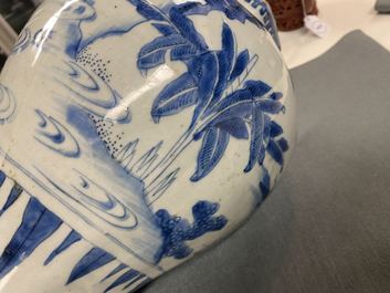 A Chinese blue and white octagonal vase, Transitional period