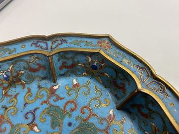 A pair of Chinese cloisonn&eacute; flower-shaped dishes, Qianlong