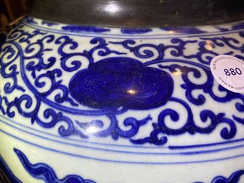 A Chinese blue and white metal-mounted 'dragon' jar, Jiajing