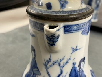 Two Chinese blue and white ewers and covers and two small vases, Kangxi