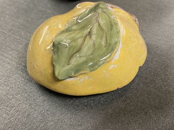 A small polychrome French faience apple-shaped tureen and cover, 18th C.