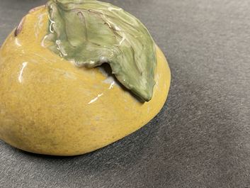 A small polychrome French faience apple-shaped tureen and cover, 18th C.