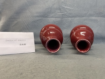 A pair of Chinese sang de boeuf-glazed double gourd vases, 19th C.