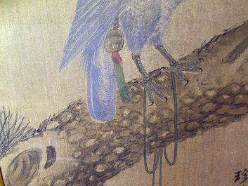 Chinese school, ink and colours on silk, 17/18th C.: 'A hunting falcon'
