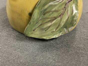 A small polychrome French faience apple-shaped tureen and cover, 18th C.