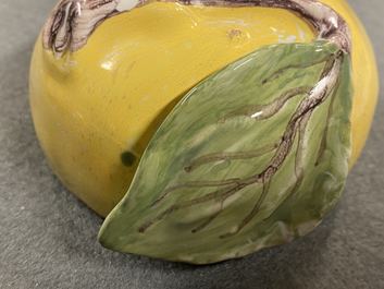A small polychrome French faience apple-shaped tureen and cover, 18th C.