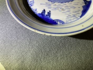 A Chinese blue and white plate with a junk, Wanli