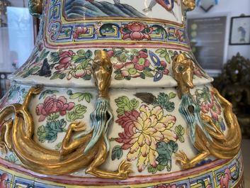 A pair of massive Chinese famille rose vases, 19th C.