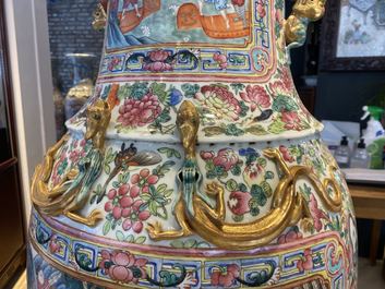 A pair of massive Chinese famille rose vases, 19th C.