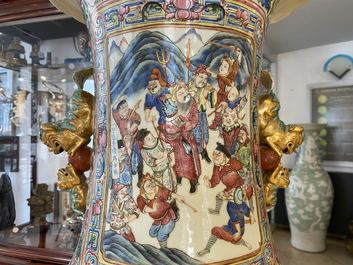 A pair of massive Chinese famille rose vases, 19th C.