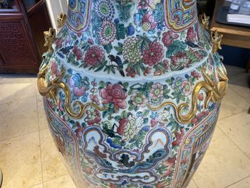 A pair of massive Chinese famille rose vases, 19th C.