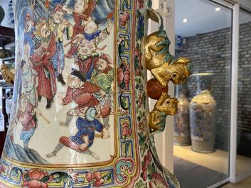 A pair of massive Chinese famille rose vases, 19th C.