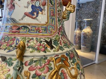 A pair of massive Chinese famille rose vases, 19th C.