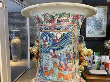 A pair of massive Chinese famille rose vases, 19th C.