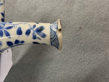 A Chinese blue and white two-spouted oil and vinegar bottle, Kangxi
