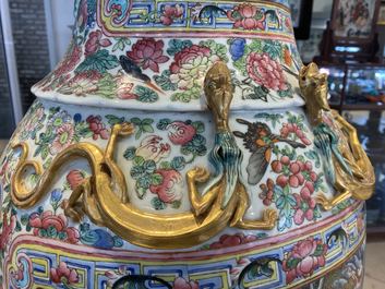 A pair of massive Chinese famille rose vases, 19th C.