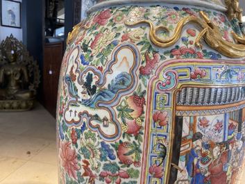 A pair of massive Chinese famille rose vases, 19th C.