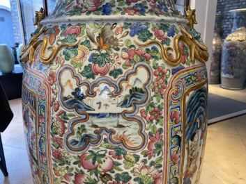 A pair of massive Chinese famille rose vases, 19th C.