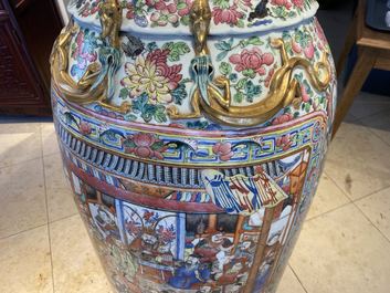 A pair of massive Chinese famille rose vases, 19th C.