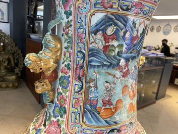 A pair of massive Chinese famille rose vases, 19th C.