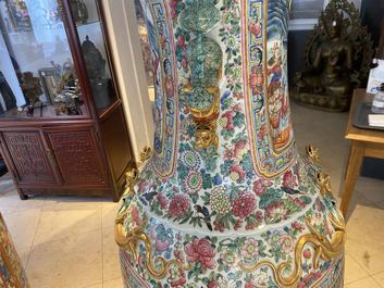 A pair of massive Chinese famille rose vases, 19th C.