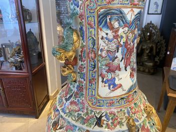 A pair of massive Chinese famille rose vases, 19th C.