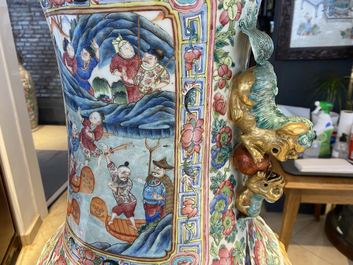 A pair of massive Chinese famille rose vases, 19th C.