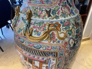 A pair of massive Chinese famille rose vases, 19th C.