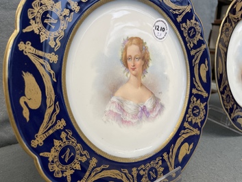 Trois assiettes en porcelaine de S&egrave;vres aux portraits de Napoleon, Eugenie et Louis-Napoleon, France, 19&egrave;me