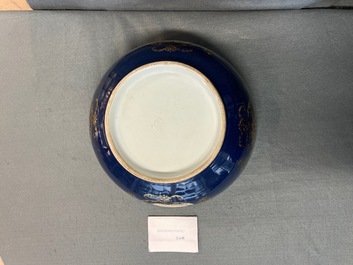 A Chinese gilt-decorated powder blue-ground bowl, Kangxi