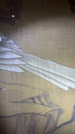 Chinese school, ink and colour on silk, 18/19th C.: 'Four birds on rockwork'