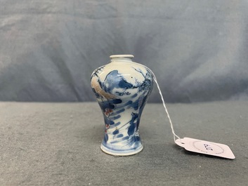 A Chinese blue, white and copper red miniature 'meiping' vase, Kangxi