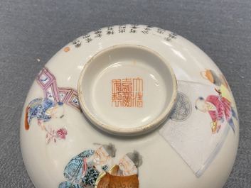 A pair of Chinese famille rose stem bowls and covers, Jiaqing mark and of the period