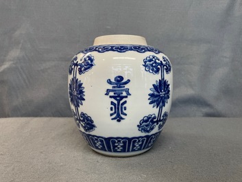A Chinese blue and white 'Shou' jar, Kangxi