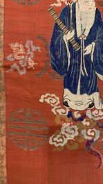 Three Chinese silk embroidered 'Star gods and immortals' panels, 19th C.