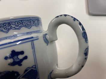 A pair of Chinese blue and white 'antiquities' teapots, Kangxi