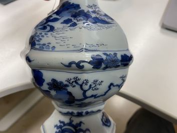 A pair of Dutch Delft blue and white chinoiserie vases, late 17th C.