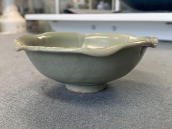 A Chinese Longquan celadon 'turtle in lotus flower' bowl, Song/Yuan