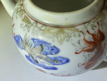 A Chinese 'crane and carps' teapot and cover, Yongzheng
