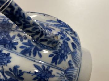 A tall Chinese blue and white teapot and cover, Kangxi