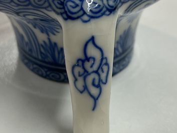 A Chinese blue and white soft paste miniature teapot, Kangxi