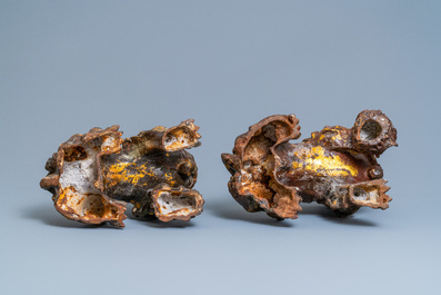 A pair of large Chinese gilt-lacquered iron models of Buddhist lions, 18/19th C.