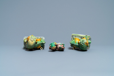 Three Chinese sancai-glazed models of Buddhist lions, Kangxi