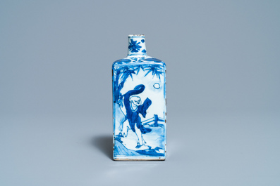 A Chinese square blue and white flask, Wanli