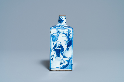 A Chinese square blue and white flask, Wanli