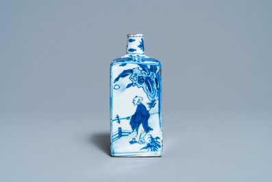 A Chinese square blue and white flask, Wanli