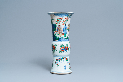 A Chinese wucai 'gu' vase with narrative design, Shunzhi