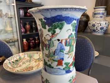 A Chinese wucai 'gu' vase with narrative design, Shunzhi